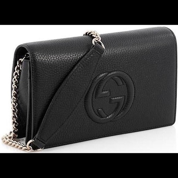 GUCCI 598211 Pebbled Calfskin Soho Wallet on Chain Crossbody Black - Picture 5 of 11